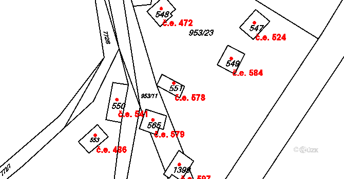Šťáhlavy 578 na parcele st. 551 v KÚ Šťáhlavy, Katastrální mapa