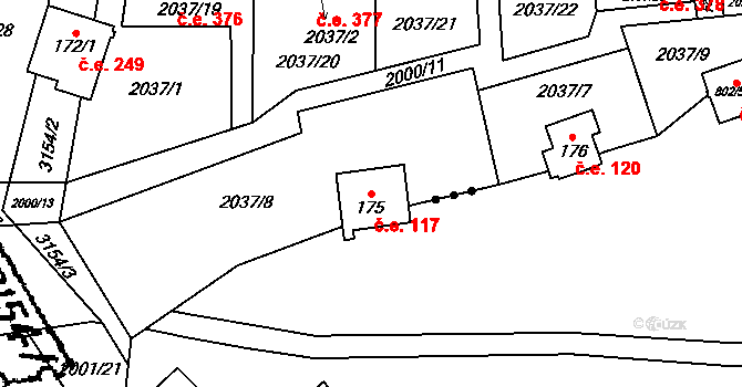 Lančov 117 na parcele st. 175 v KÚ Lančov, Katastrální mapa