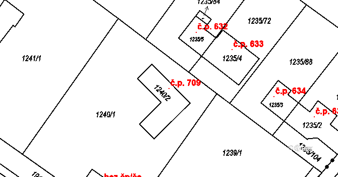 Hrušov 709, Ostrava na parcele st. 1240/2 v KÚ Hrušov, Katastrální mapa