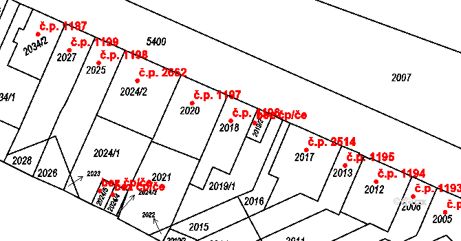 Znojmo 1196 na parcele st. 2018 v KÚ Znojmo-město, Katastrální mapa
