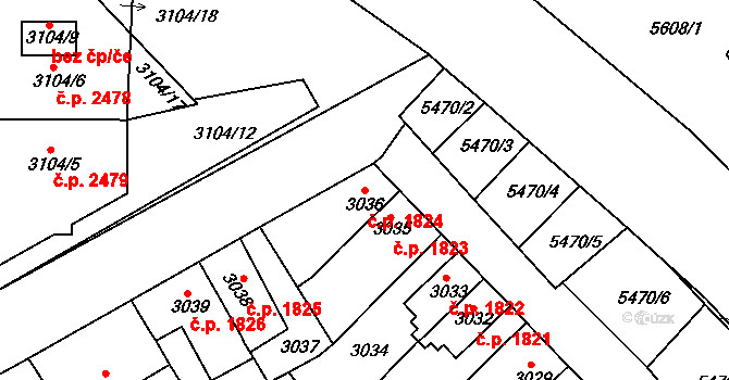 Znojmo 1824 na parcele st. 3036/1 v KÚ Znojmo-město, Katastrální mapa