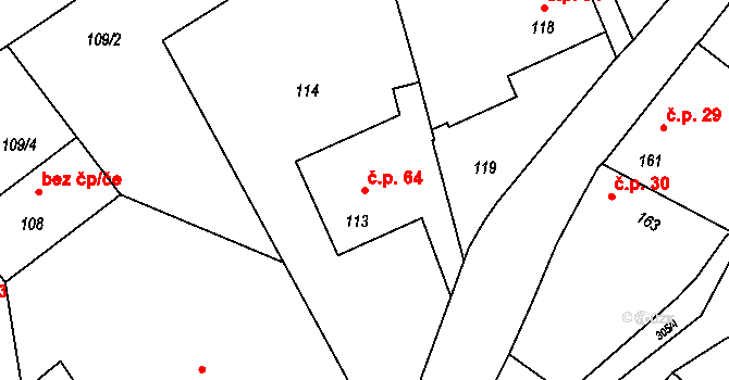 Hluzov 64, Černotín na parcele st. 113 v KÚ Hluzov, Katastrální mapa