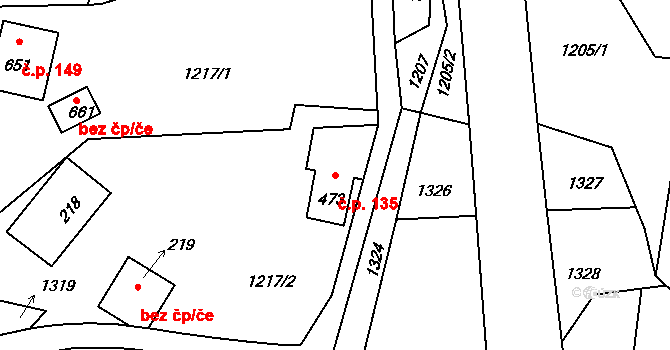 Huntířov 135, Skuhrov na parcele st. 473 v KÚ Skuhrov u Železného Brodu, Katastrální mapa