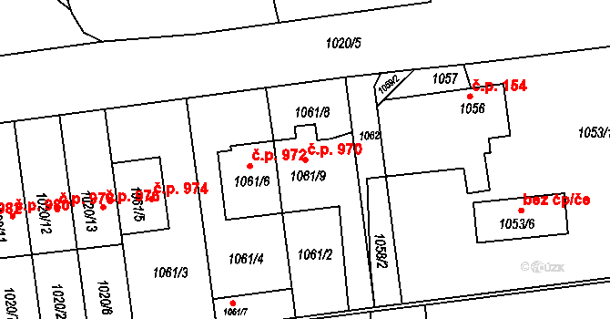 Lyžbice 970, Třinec na parcele st. 1061/9 v KÚ Lyžbice, Katastrální mapa