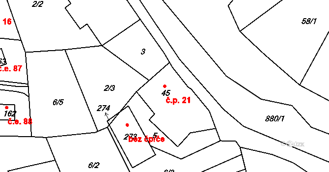 Čelina 21, Borotice na parcele st. 45 v KÚ Čelina, Katastrální mapa