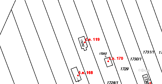 Rajhrad 119 na parcele st. 1727/2 v KÚ Rajhrad, Katastrální mapa