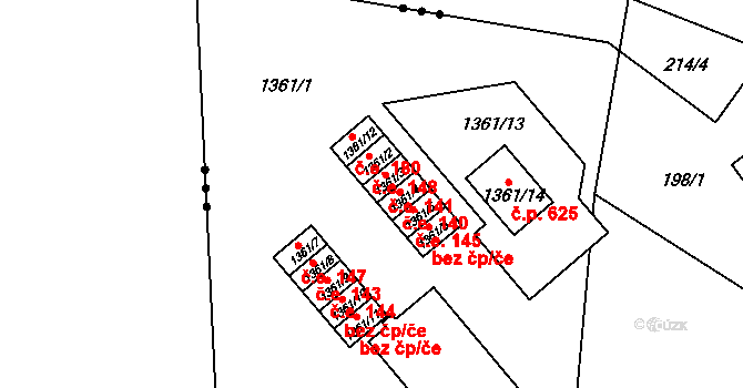 Zastávka 141 na parcele st. 1361/3 v KÚ Zastávka, Katastrální mapa
