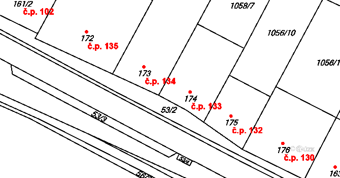 Troubky 133, Troubky-Zdislavice na parcele st. 174 v KÚ Troubky, Katastrální mapa
