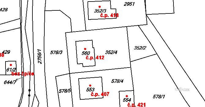 Třemešná 412 na parcele st. 560 v KÚ Třemešná, Katastrální mapa