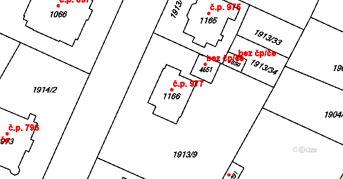 Šumperk 977 na parcele st. 1166 v KÚ Šumperk, Katastrální mapa