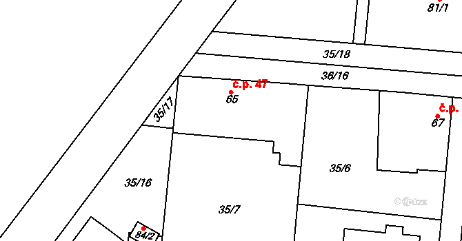 Máslovice 47 na parcele st. 65 v KÚ Máslovice, Katastrální mapa