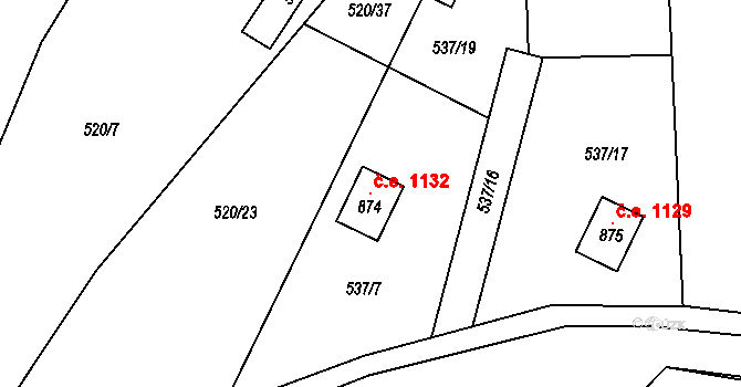 Ruprechtov 1132 na parcele st. 874 v KÚ Ruprechtov, Katastrální mapa