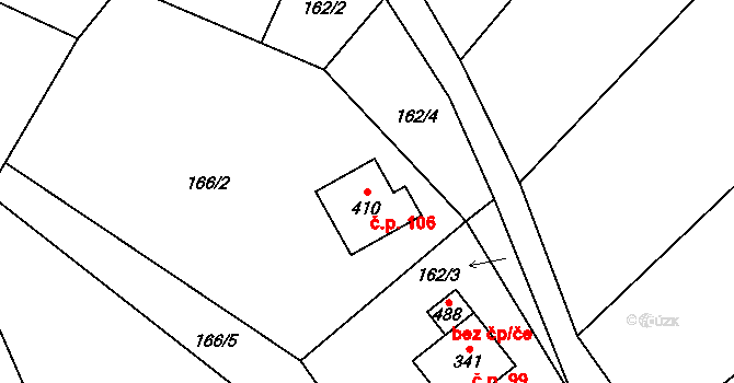 Doubravice 106, Hrubá Skála na parcele st. 410 v KÚ Hrubá Skála, Katastrální mapa