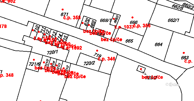 Děčín IV-Podmokly 346, Děčín na parcele st. 719 v KÚ Podmokly, Katastrální mapa