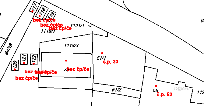 Sytno 33 na parcele st. 51/1 v KÚ Sytno, Katastrální mapa