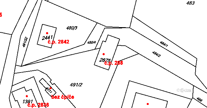 Rožnov pod Radhoštěm 288 na parcele st. 2675 v KÚ Rožnov pod Radhoštěm, Katastrální mapa