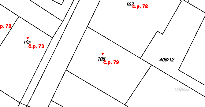 Bučina 79 na parcele st. 108 v KÚ Bučina, Katastrální mapa