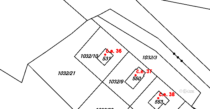 Hamry 36, Bystré na parcele st. 531 v KÚ Hamry nad Křetínkou, Katastrální mapa