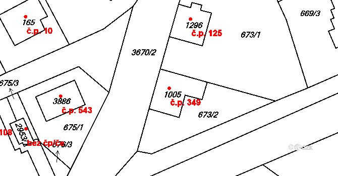 Ostrovské Předměstí 349, Lanškroun na parcele st. 1005 v KÚ Lanškroun, Katastrální mapa