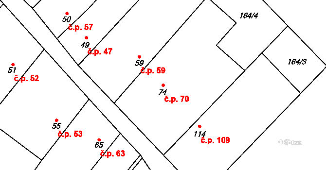 Křečkov 70 na parcele st. 74 v KÚ Křečkov, Katastrální mapa