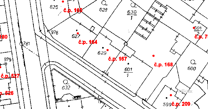 Poděbrady II 167, Poděbrady na parcele st. 629 v KÚ Poděbrady, Katastrální mapa