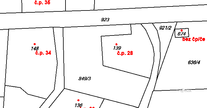 Brtnice 28, Velké Popovice na parcele st. 139/1 v KÚ Velké Popovice, Katastrální mapa