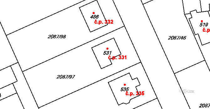 Kněžice 331 na parcele st. 531 v KÚ Kněžice u Třebíče, Katastrální mapa