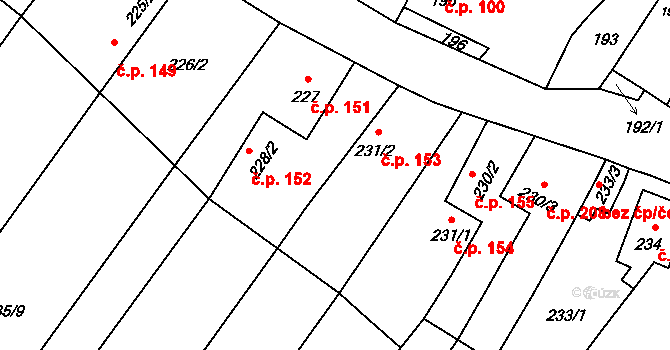 Myslibořice 153 na parcele st. 231/2 v KÚ Myslibořice, Katastrální mapa
