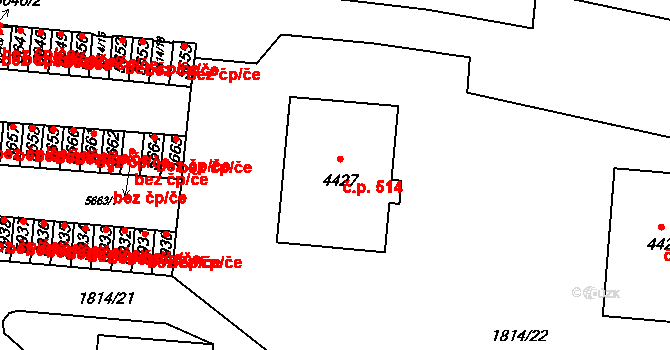 Nové Dvory 514, Třebíč na parcele st. 4427 v KÚ Třebíč, Katastrální mapa