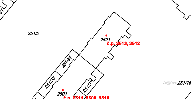 Břeclav 2512,2513 na parcele st. 2521 v KÚ Břeclav, Katastrální mapa