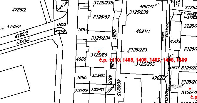 Řečkovice 1405,1406,1407,1408,, Brno na parcele st. 3125/66 v KÚ Řečkovice, Katastrální mapa