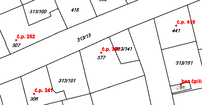 Černčice 386 na parcele st. 377 v KÚ Černčice u Loun, Katastrální mapa