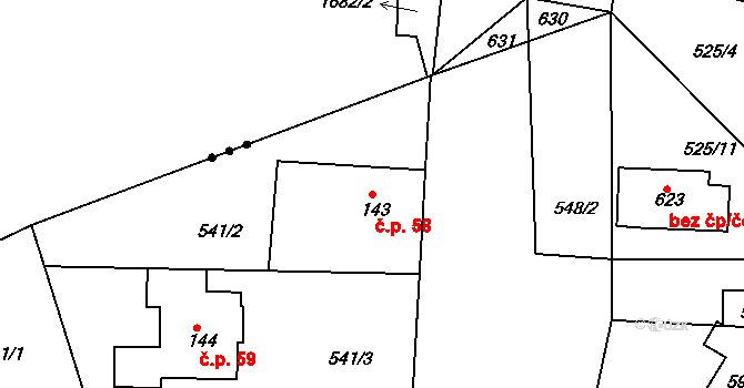 Horoušánky 58, Horoušany na parcele st. 143 v KÚ Horoušany, Katastrální mapa