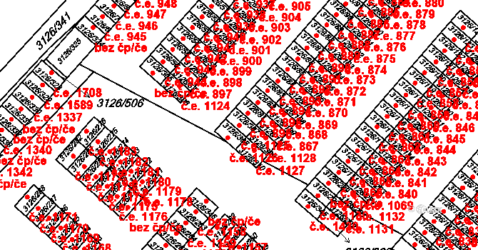 Pelhřimov 1125 na parcele st. 3126/307 v KÚ Pelhřimov, Katastrální mapa