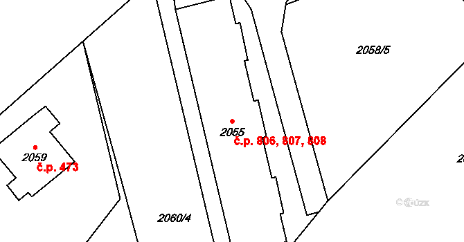 Jablunkov 806,807,808 na parcele st. 2055 v KÚ Jablunkov, Katastrální mapa
