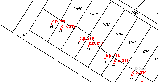 Svatava 218 na parcele st. 14 v KÚ Svatava, Katastrální mapa