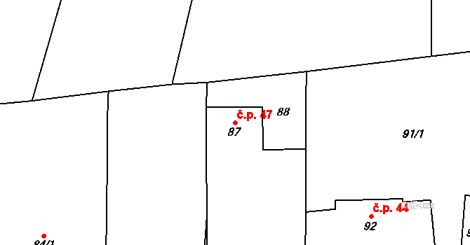 Puchlovice 47 na parcele st. 87 v KÚ Puchlovice, Katastrální mapa