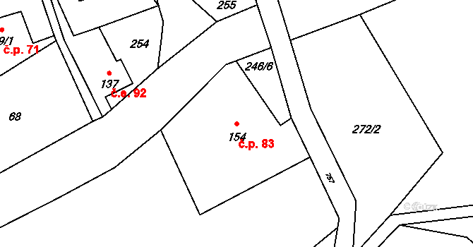 Mlýny 83, Kytlice na parcele st. 154 v KÚ Kytlické Mlýny, Katastrální mapa