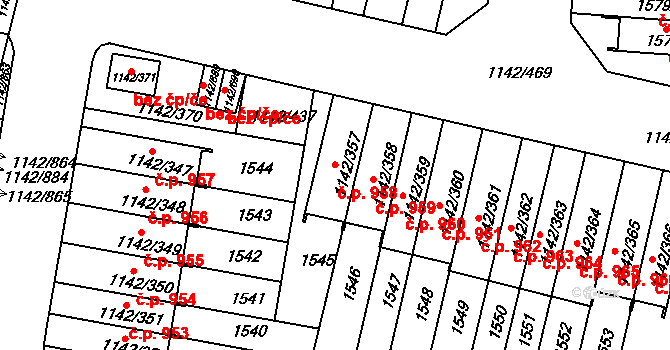 Řepy 958, Praha na parcele st. 1142/357 v KÚ Řepy, Katastrální mapa