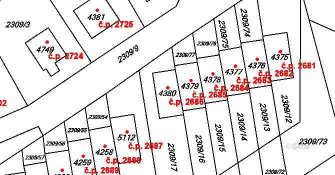 Dvůr Králové nad Labem 2686 na parcele st. 4380 v KÚ Dvůr Králové nad Labem, Katastrální mapa