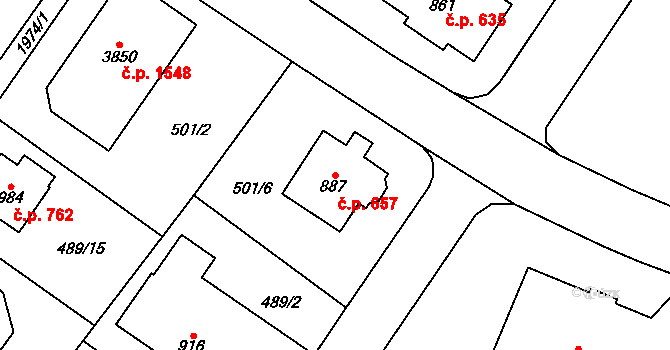 Vrchlabí 657 na parcele st. 887 v KÚ Vrchlabí, Katastrální mapa