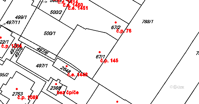 Sezimovo Ústí 145 na parcele st. 67/1 v KÚ Sezimovo Ústí, Katastrální mapa