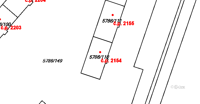 Česká Lípa 2154 na parcele st. 5786/110 v KÚ Česká Lípa, Katastrální mapa