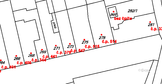Blučina 515 na parcele st. 275 v KÚ Blučina, Katastrální mapa