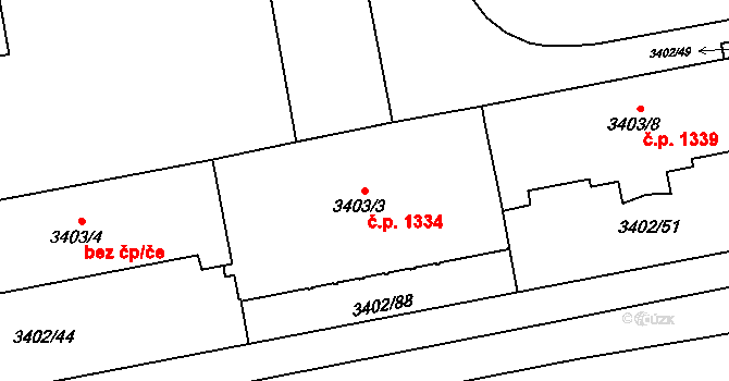 Nové Město 1334, Karviná na parcele st. 3403/3 v KÚ Karviná-město, Katastrální mapa