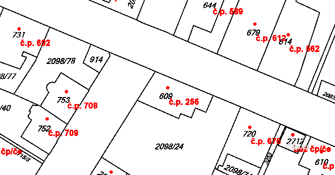 Kateřinky 256, Opava na parcele st. 609 v KÚ Kateřinky u Opavy, Katastrální mapa