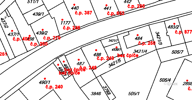 Česká Třebová 249 na parcele st. 486 v KÚ Česká Třebová, Katastrální mapa