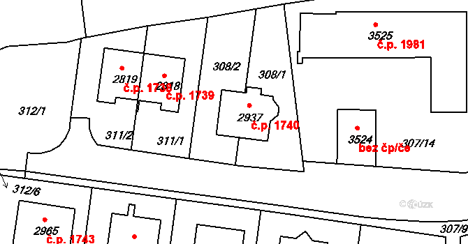 Vlašim 1740 na parcele st. 2937 v KÚ Vlašim, Katastrální mapa