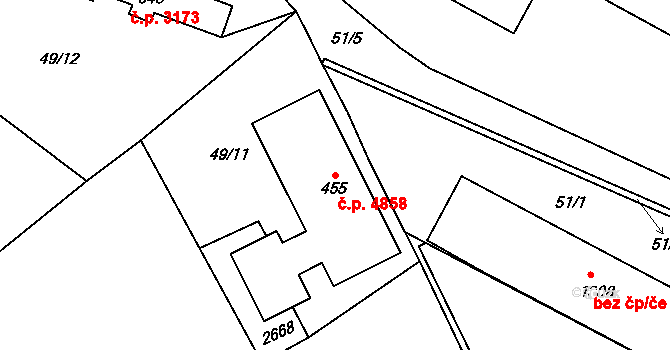 Jihlava 4858 na parcele st. 455 v KÚ Bedřichov u Jihlavy, Katastrální mapa