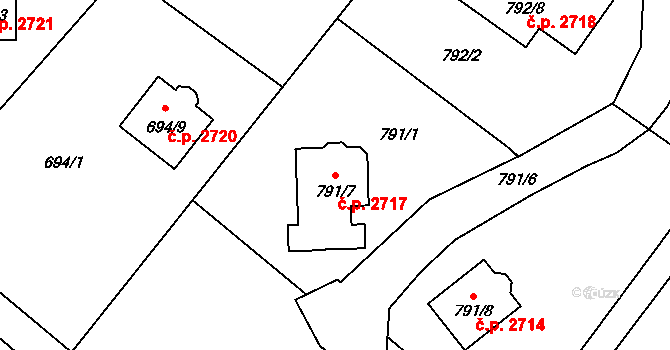 Rožnov pod Radhoštěm 2717 na parcele st. 791/7 v KÚ Tylovice, Katastrální mapa